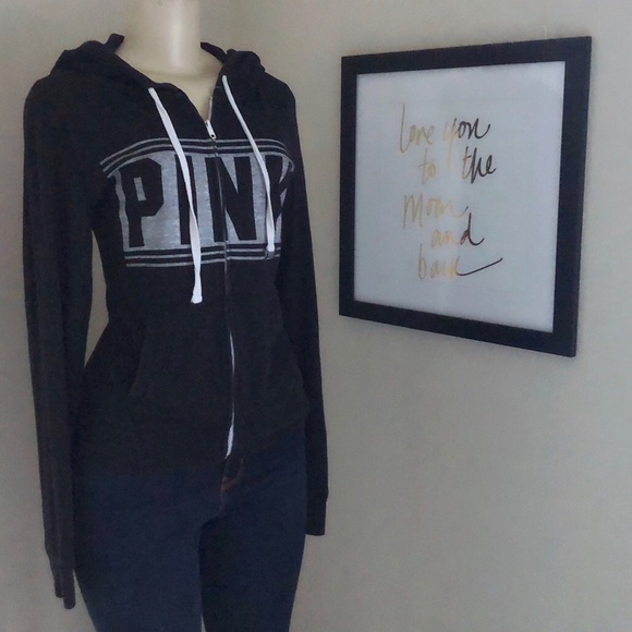 PINK Victoria's Secret Sweaters - Victoria secret PINK black hoodie zip up sweater⭐️